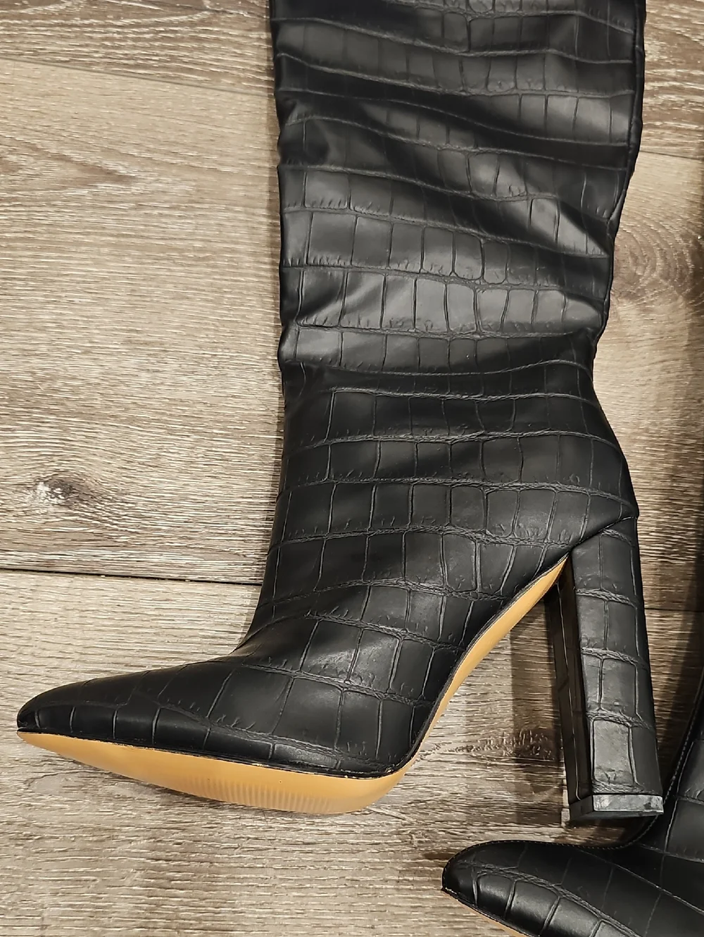 [NEW] Black Croc-Embossed THIGH BOOTS (way over knee) Chunky Heeled Boots SZ 8